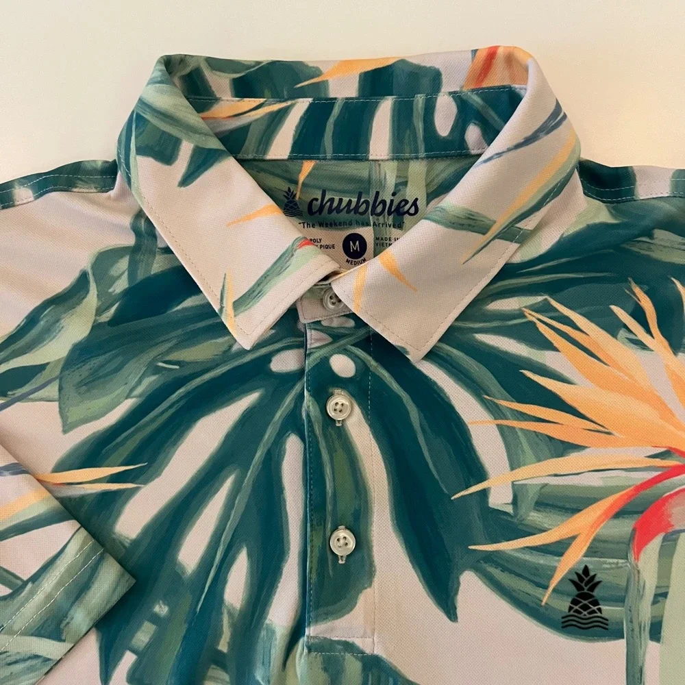 Chubbies Tropical Performance Polo Shirt Medium‎ Bird of Paradise